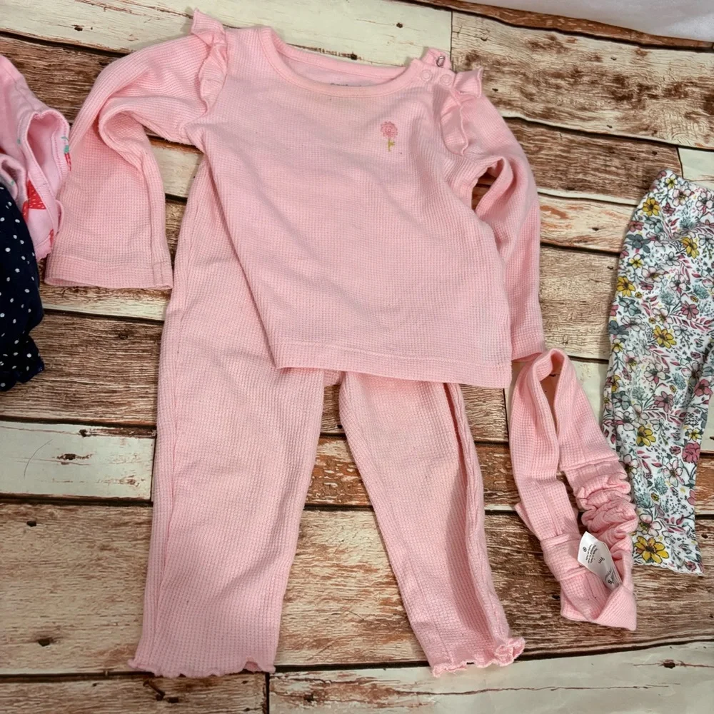 Baby Girls Mixed Outfit Lot - Navy Floral, Red, Pink 9 months